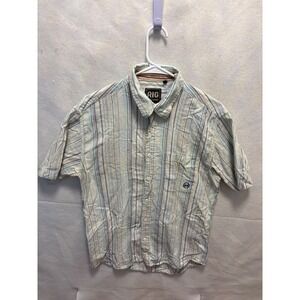 RIG Mens Short Sleeve Striped Shirt Size 42 Casual Cotton Linen Blend large